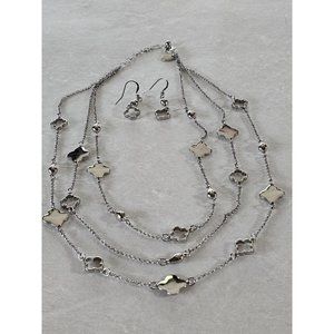 Clover Strand Necklace Earrings Set Stainless Steel 3 Strands